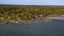 A small waterfront town in autumn, Wiscasset, Maine Aerial Stock Photos | AX148_005.0000000