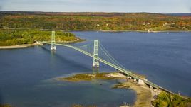 The Deer Isle Bridge in autumn, Maine Aerial Stock Photos | AX148_139.0000000