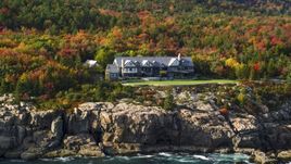 An isolated waterfront mansion, autumn, Seal Harbor, Mount Desert Island,  Maine Aerial Stock Photos | AX148_172.0000195