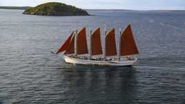 A sailing ship in Bar Harbor, Maine Aerial Stock Photos | AX148_197.0000000
