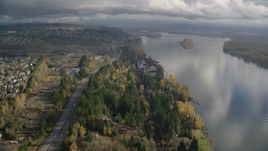 Riverfront homes between Highway 14 and the Columbia River in Vancouver, Washington Aerial Stock Photos | AX153_144.0000281F