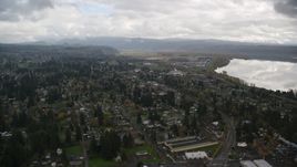 Strip mall near a suburban neighborhood in Washougal, Washington Aerial Stock Photos | AX153_160.0000281F