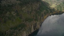 Cliffside waterfalls in Columbia River Gorge, Oregon Aerial Stock Photos | AX153_187.0000002F