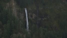 A view of Multnomah Falls on the Oregon side of Columbia River Gorge Aerial Stock Photos | AX154_021.0000154F