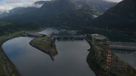 Bonneville Dam in the Columbia River Gorge Aerial Stock Photos | AX154_030.0000196F