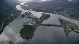 The Bonneville Dam and the Columbia River in the Columbia River Gorge Aerial Stock Photos | AX154_034.0000246F