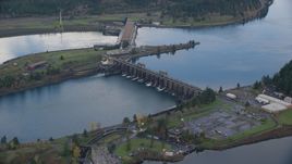 Bonneville Dam in Columbia River Gorge Aerial Stock Photos | AX154_037.0000325F