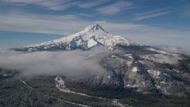 Low clouds over snowy forest near Mount Hood, Cascade Range, Oregon Aerial Stock Photos | AX154_108.0000000F