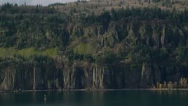 Waterfalls and steep green cliffs on the Washington side of Columbia River Gorge Aerial Stock Photos | AX154_193.0000000F