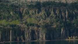 Waterfalls and steep green cliffs on the Washington side of Columbia River Gorge Aerial Stock Photos | AX154_193.0000228F