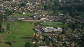 Gause Elementary, Washougal High School, and sports fields in Washougal, Washington Aerial Stock Photos | AX154_209.0000155F
