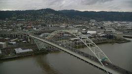 The Fremont Bridge in Downtown Portland, Oregon Aerial Stock Photos | AX155_034.0000061F