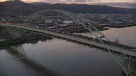 Heavy rush-hour traffic on both decks of the Fremont Bridge, Portland, Oregon Aerial Stock Photos | AX155_209.0000000F