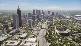 Downtown Connector and distant skyscrapers, Downtown Atlanta, Georgia Aerial Stock Photos | AX36_018.0000263F