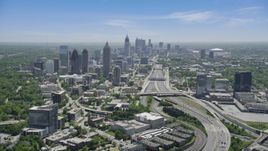 Downtown Connector near Midtown Atlanta skyscrapers, Georgia Aerial Stock Photos | AX36_085.0000068F