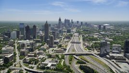 Downtown Connector near Midtown Atlanta skyscrapers, Georgia Aerial Stock Photos | AX36_086.0000057F