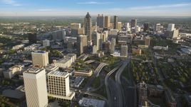 Downtown Connector toward Downtown skyscrapers, Atlanta Aerial Stock Photos | AX39_063.0000317F