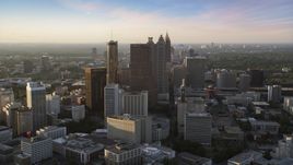Downtown Atlanta skyscrapers and high-rises in the haze, Georgia Aerial Stock Photos | AX39_067.0000312F