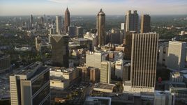 Downtown Atlanta skyscrapers and high-rises, Georgia, sunset Aerial Stock Photos | AX39_068.0000365F