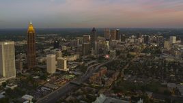 Midtown skyscrapers, Downtown skyscrapers in the background, Atlanta, Georgia, twilight Aerial Stock Photos | AX40_012.0000000F
