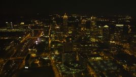 Tall skyscrapers and city buildings in Midtown Atlanta, Georgia, night Aerial Stock Photos | AX41_027.0000019F