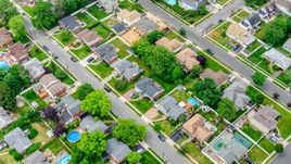 Suburban homes and quiet streets in Massapequa Park, Long Island, New York Aerial Stock Photos | AXP071_000_0005F