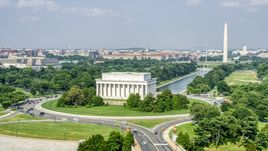 The Lincoln Memorial and Reflecting Pool, and Washington Monument on the National Mall in Washington DC Aerial Stock Photos | AXP075_000_0010F