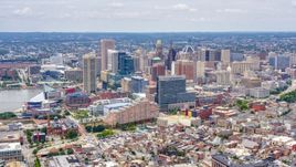 Skyscrapers and city buildings in the Downtown Baltimore skyline, Maryland Aerial Stock Photos | AXP078_000_0013F