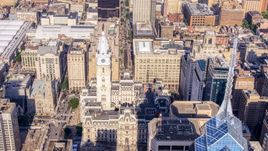A view of Philadelphia City Hall, Pennsylvania Aerial Stock Photos | AXP079_000_0005F