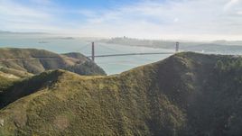 Golden Gate Bridge, San Francisco Bay, and downtown skyline seen from Marin Headlands, California Aerial Stock Photos | DCSF05_048.0000594
