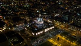 San Francisco City Hall in the Civic Center area of San Francisco, California, night Aerial Stock Photos | DCSF06_006.0000242