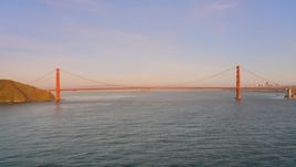 Wide view of the Golden Gate Bridge at sunset in San Francisco, California Aerial Stock Photos | DCSF07_047.0000002