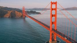 The Golden Gate Bridge, Marin Headlands behind it, San Francisco, California, sunset Aerial Stock Photos | DCSF07_053.0000562