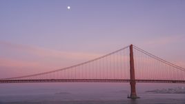 The moon above the Golden Gate Bridge at twilight in San Francisco, California Aerial Stock Photos | DCSF10_030.0000481