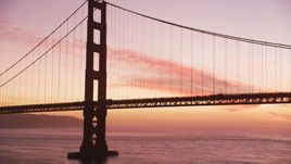 A tower and light traffic on the Golden Gate Bridge, San Francisco, California, twilight Aerial Stock Photos | DCSF10_046.0000028