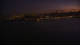 Pier 39 and skyline of Downtown San Francisco, California, twilight Aerial Stock Photos | DCSF10_060.0000000