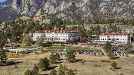 The historic Stanley Hotel in Estes Park, Colorado Aerial Stock Photos | DXP001_000210