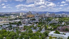 A wide view of hotels and casinos of the city's skyline in Reno, Nevada Aerial Stock Photos | DXP001_004_0008
