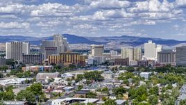 A view of a group of hotels and casino resorts in Reno, Nevada Aerial Stock Photos | DXP001_004_0009
