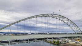 Close-up of the Fremont Bridge spanning the Willamette River in Downtown Portland, Oregon Aerial Stock Photos | DXP001_013_0002