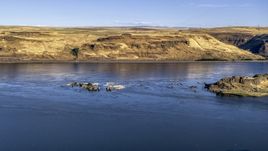 Small rock formations in the Columbia River in Goldendale, Washington Aerial Stock Photos | DXP001_019_0014