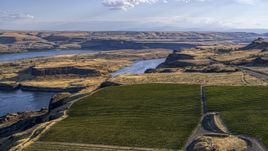 Miller Island and the Columbia River seen from Maryhill Winery in Goldendale, Washington Aerial Stock Photos | DXP001_019_0022