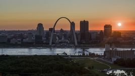 The historic Gateway Arch and Downtown St. Louis skyline, Missouri at sunset Aerial Stock Photos | DXP001_029_0007