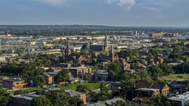 A view of three brick churches in St. Louis, Missouri Aerial Stock Photos | DXP001_033_0010