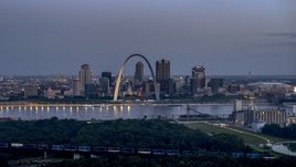 Gateway Arch and Downtown St. Louis, Missouri, across the river at twilight Aerial Stock Photos | DXP001_037_0005