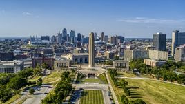 The WWI memorial and the city's skyline in Kansas City, Missouri Aerial Stock Photos | DXP001_044_0011
