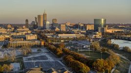 A view of the city's skyline at sunset, Downtown Indianapolis, Indiana Aerial Stock Photos | DXP001_092_0006