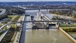 Locks and a dam on the Ohio River in Louisville, Kentucky Aerial Stock Photos | DXP001_094_0012