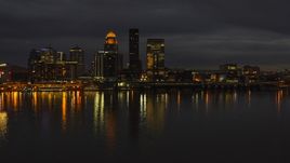 The city skyline at twilight across the river, Downtown Louisville, Kentucky Aerial Stock Photos | DXP001_096_0017
