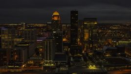 A view of skyscrapers in the city skyline at twilight, Downtown Louisville, Kentucky Aerial Stock Photos | DXP001_096_0020